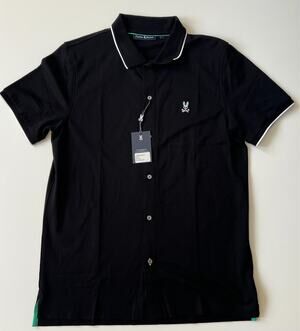 Psycho Bunny Men's Bowie Fine Pique Knit Shirt Black Size M NWT